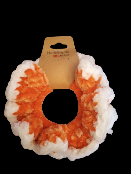 Small Orange with White Trim Velvet Scrunchie