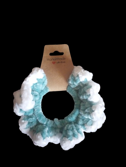 Small Mint with White Trim Velvet Scrunchie